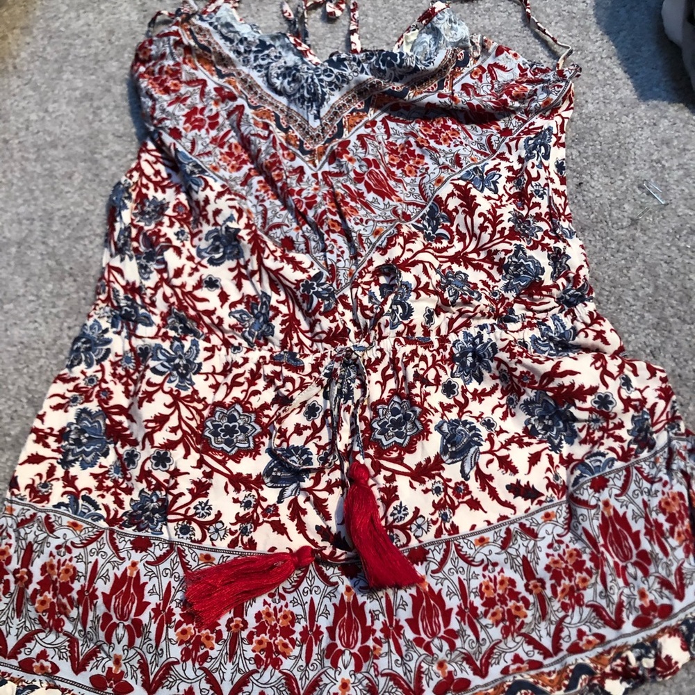 Red white and blue paisley floral romper